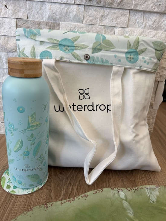 waterdrop Other - Insulated Water Bottle 20oz & Matching Tote Bag & Coaster - pastel blue - New!